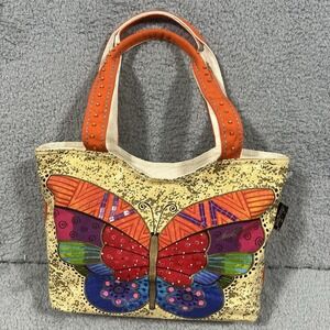 Laurel Burch Purse Handbag fabric Butterfly on both sides Zip Closure